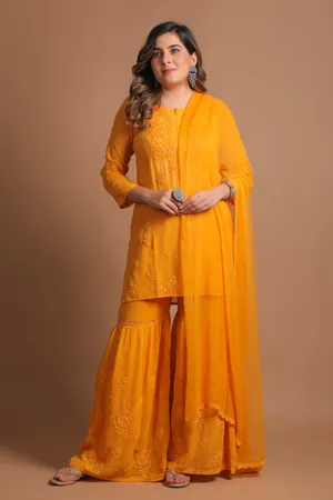 Almas Chikankari KURTI GARARA SHARARA SET Buy KURTI GARARA SHARARA SET from almaschikankari online at best prices
