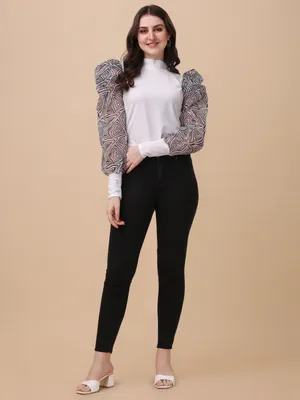 Paralians Party Full Sleeve Solid Women White Top (Black, X-Small) :  : Clothing & Accessories