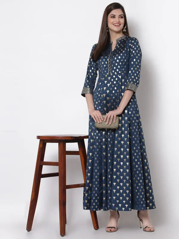 Teal_Women'S_Full_Length_A-Line_Dress