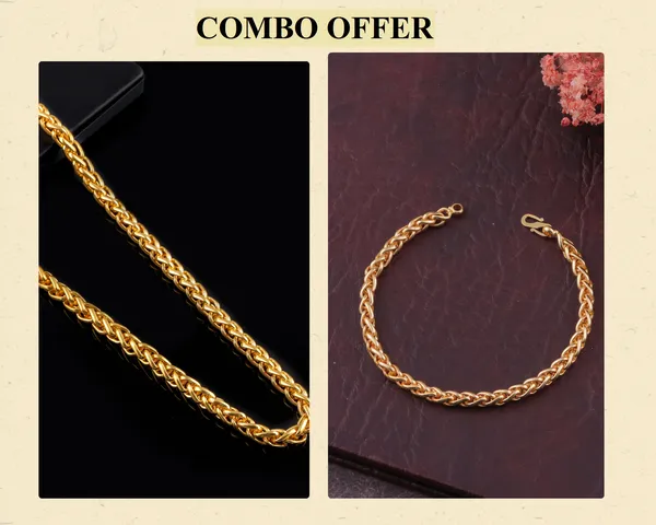 Men's_Gold-Plated_Wheat_Chain_&_Bracelet_Combo(Pack_Of_2)