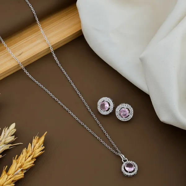 Diamond_Pendant_And_Silver__Plated__Chain_With_Earrings_For_Women/Girls