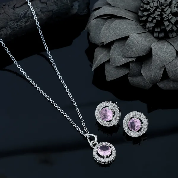 Diamond_Pendant_And_Silver__Plated__Chain_With_Earrings_For_Women/Girls