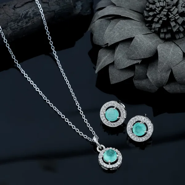 Silver_Plated_Chain__And_Stone_Pendant_Set_With_Earrings_For_Women/Girls