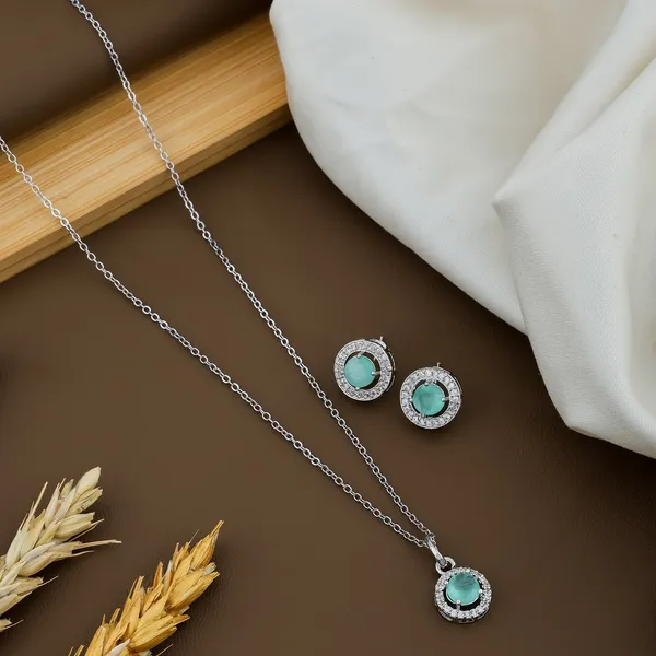 Silver_Plated_Chain__And_Stone_Pendant_Set_With_Earrings_For_Women/Girls