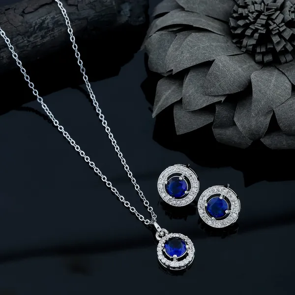 Silver_Plated_Crystal_Stone_Round_Shape_Chain_Pendant_Set_With_Earrings_For_Women/Girls