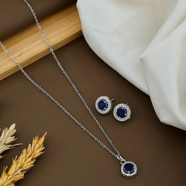 Silver_Plated_Crystal_Stone_Round_Shape_Chain_Pendant_Set_With_Earrings_For_Women/Girls