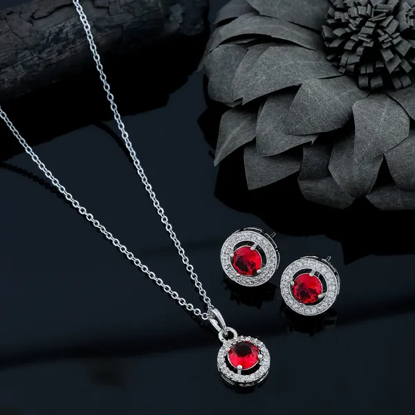 Sterling_Silver_Chain_And__Diamond_Pendant_With__Earrings