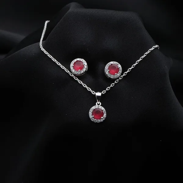 Sterling_Silver_Chain_And__Diamond_Pendant_With__Earrings
