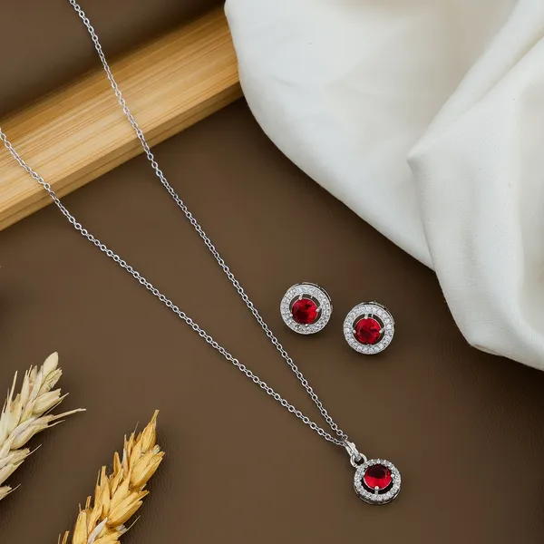 Sterling_Silver_Chain_And__Diamond_Pendant_With__Earrings