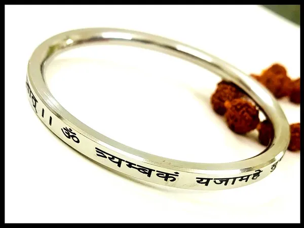 Rudra Rage Silver Punjabi Maha Mrityunjay Engraved Kada Made with