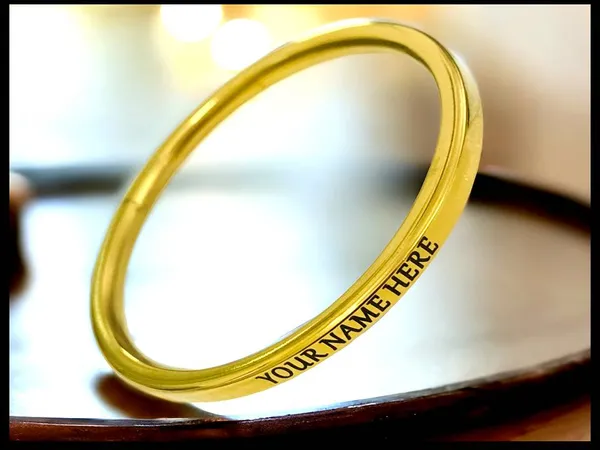 Rudra Rage Rudra Rage Stainless Steel Gold Plated Punjabi Kada For Ladies Girls 2 Mm .1 Inch Flat Customised With Name Price in India Buy Rudra Rage Rudra Rage Stainless Steel Gold Plated