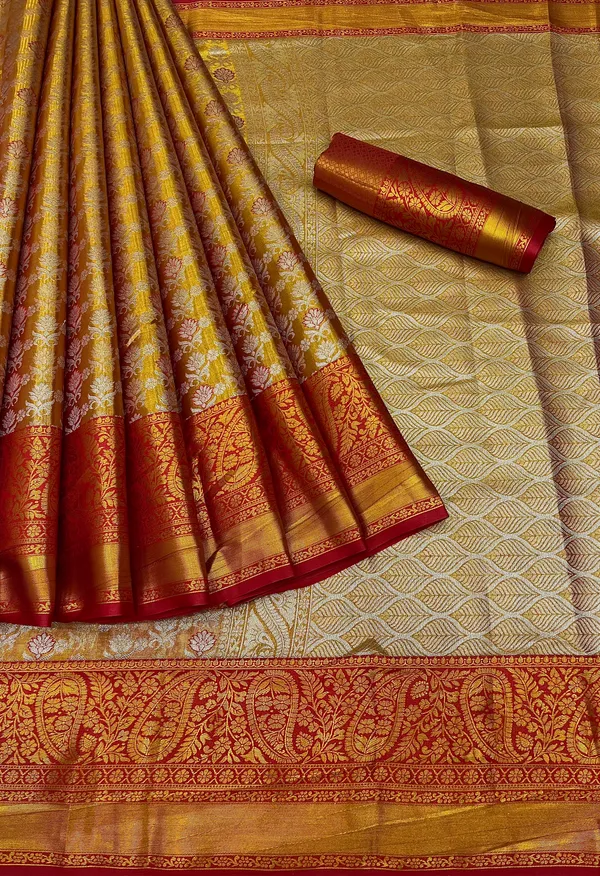 Wine Handloom Kanjivaram Silk Saree With Plum And Mustard Border –  WeaverStory