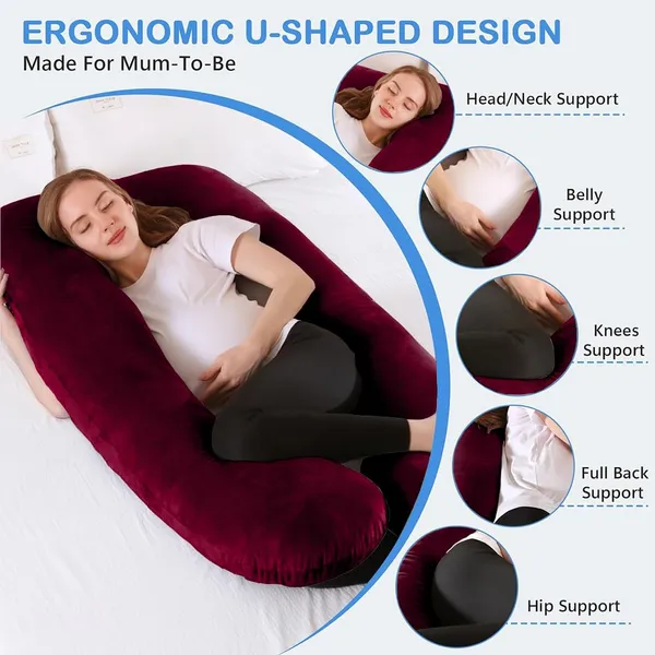 Homerz_Premium_U-Shape_Pregnancy_Pillow_for_Pregnant_Women_|_3_Month_Warranty_|_Maternity_Pillow,_Pregnancy_Gifts_for_Women,_Maternity_Pillows_for_Pregnancy_Sleeping,_Washable_Velvet_Cover(Maroon)