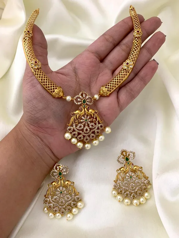 Fashion Jewell Shruti Peacock CZ Antique Necklace Set Price in India Buy Fashion Jewell Shruti Peacock CZ Antique Necklace Set online at undefined