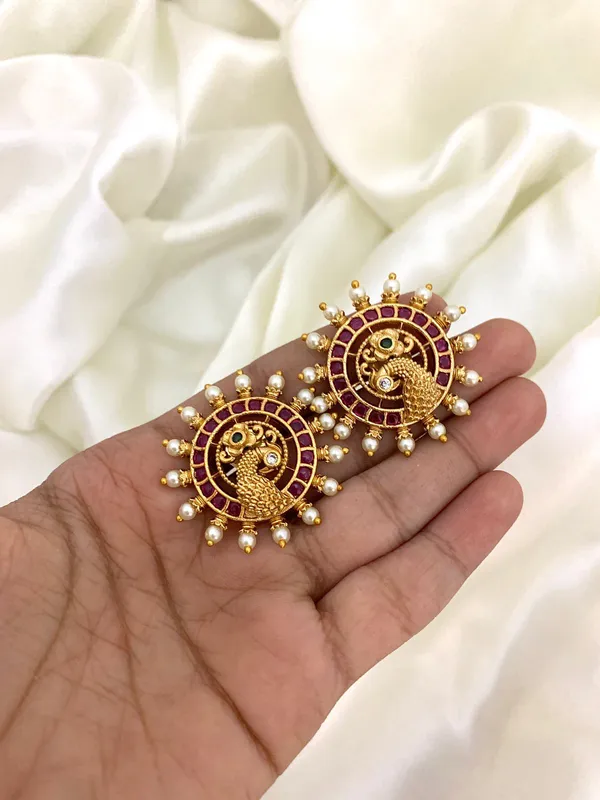 Ethnic_Peacock_design_Kempu_Ear_stud