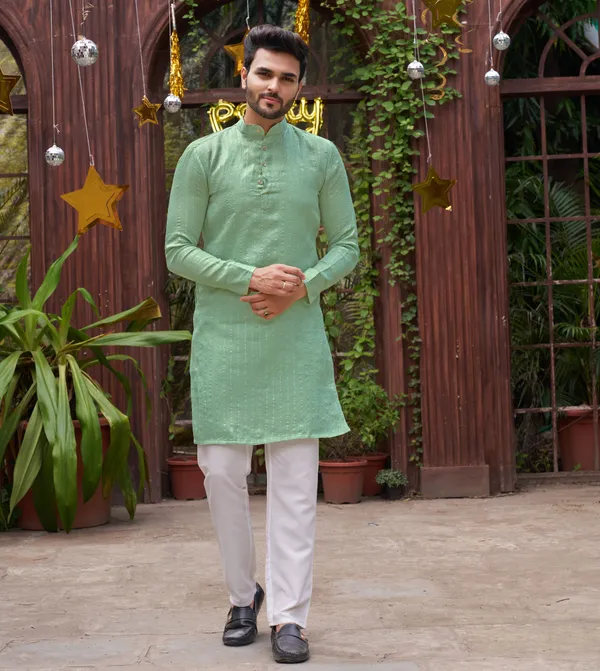 Bansri_Gold_Teal_Couple_Set_Saree_and_Kurta