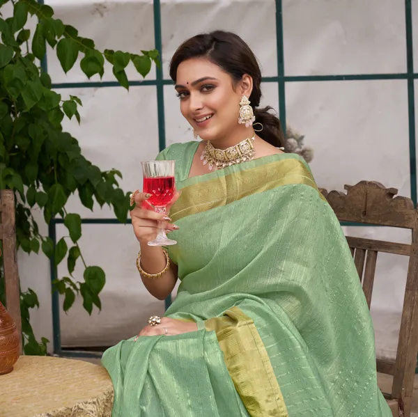 Bansri_Gold_Teal_Couple_Set_Saree_and_Kurta