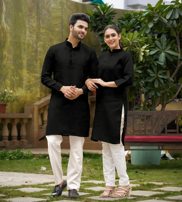 Linen_Cotton_Kurti_and_Kurta_Diamond_Black_Couple_Dress