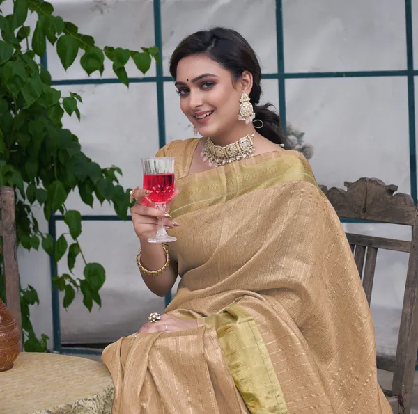 Bansri_Gold_Cream_Couple_Set_Saree_and_Kurta