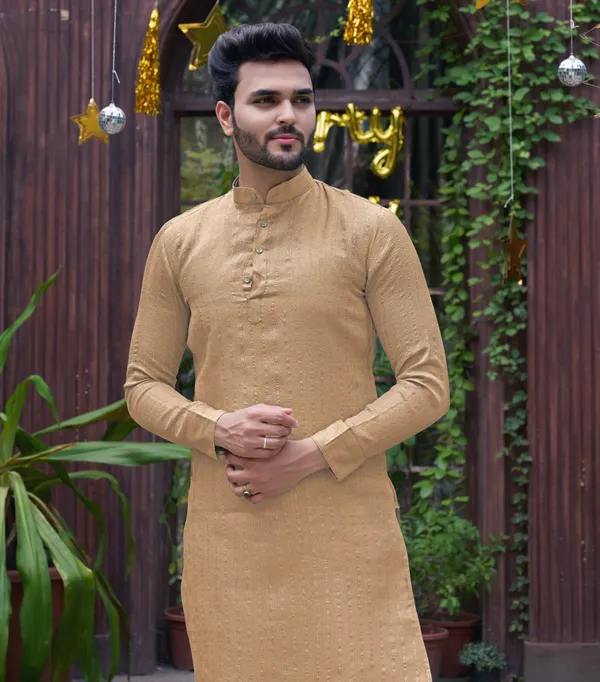 Bansri_Gold_Cream_Couple_Set_Saree_and_Kurta