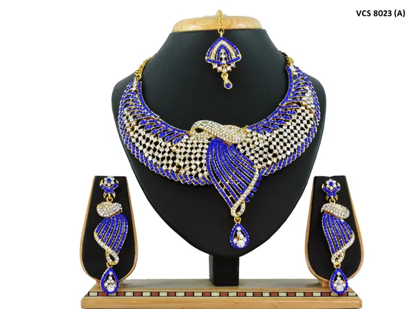 Stone_Studded_Necklace_Set_For_Women_|_Designer_Jewelry_Set_with_Earring_|_Blue_and_White