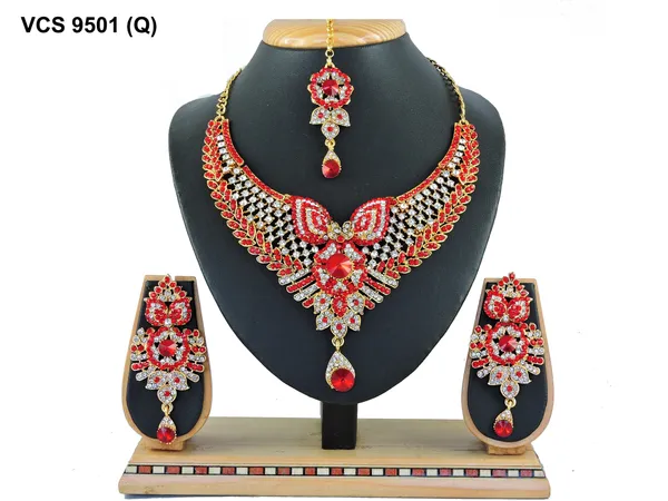 Stone_Studded_Necklace_Set_For_Women_|_Designer_Jewelry_Set_with_Earring_|_Red_and_White