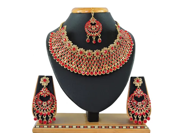 Stone_Studded_Necklace_Set_For_Women_|_Designer_Jewelry_Set_with_Earring_|_Red_and_White