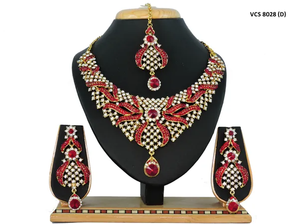 Stone_Studded_Necklace_Set_For_Women_|_Designer_Jewelry_Set_with_Earring_|_Red_and_White