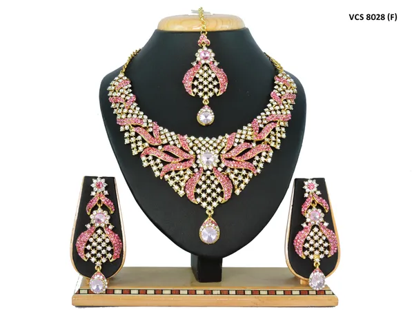 Stone_Studded_Necklace_Set_For_Women_|_Designer_Jewelry_Set_with_Earring_|_Pink_and_White