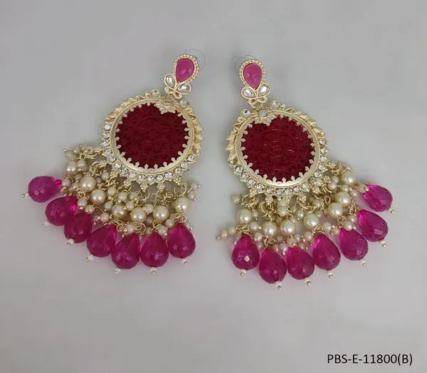 Gold_Plated_Kundan_and_Beads_Dangler_Earrings_for_Women__|_Pink