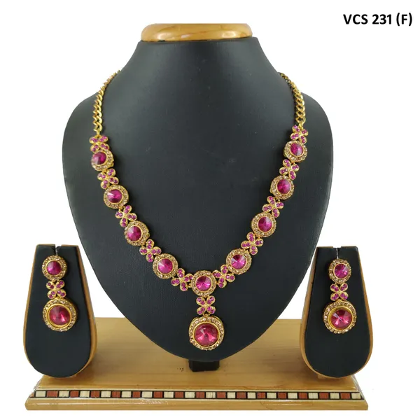 Stone_Studded_Necklace_Set_For_Women_|_Designer_Jewelry_Set_with_Earring_|_Pink