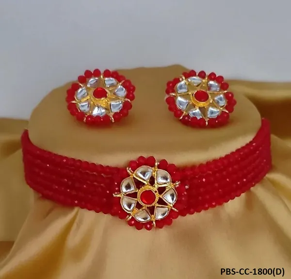 Alloy_Gold-_Plated_Necklace_Set_With_Earring_for_Women_|_Stone_Studded_Choker_Set__|_Red