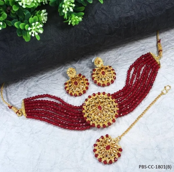 Alloy_Gold-_Plated_Necklace_Set_With_Earring_for_Women_|_Stone_Studded_Choker_Set__|_Ruby