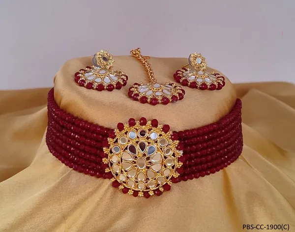 Alloy_Gold-_Plated_Necklace_Set_With_Earring_for_Women_|_Stone_Studded_Choker_Set__|_Ruby