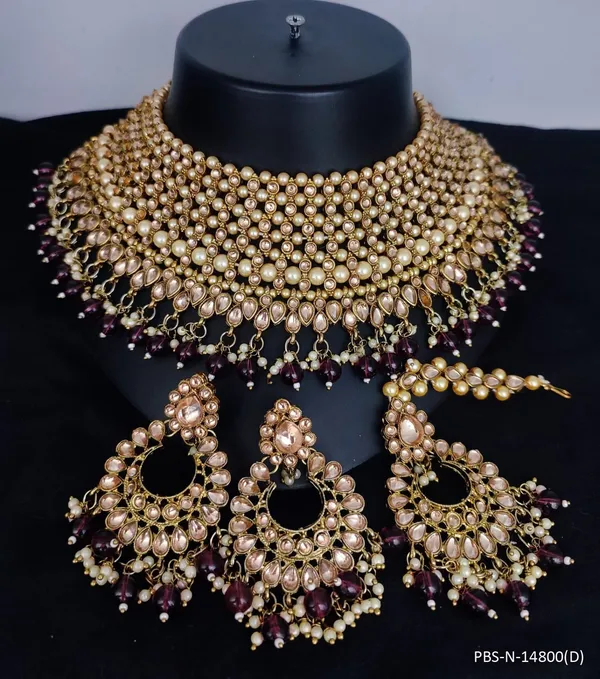 Stone_Studded_Necklace_Set_For_Women_|_Designer_Jewelry_Set_with_Earring_|_Purple
