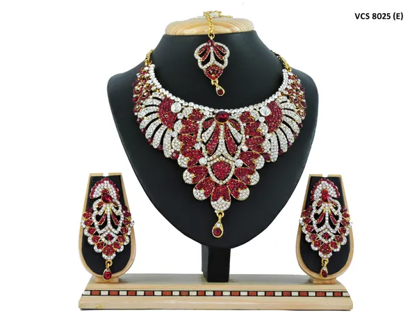 Stone_Studded_Necklace_Set_For_Women_|_Designer_Jewelry_Set_with_Earring_|_Red_and_White