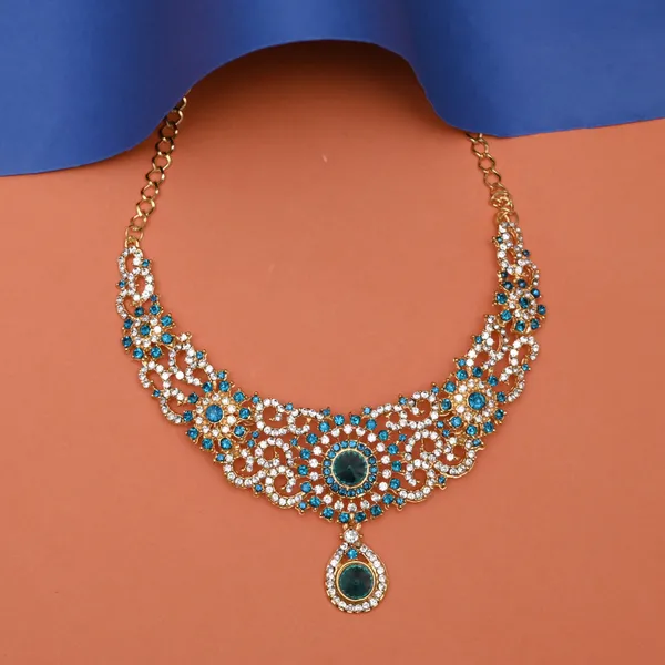 Stone_Studded_Necklace_Set_For_Women_|_Designer_Jewelry_Set_with_Earring_|_Sky_Blue_and_White