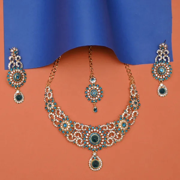 Stone_Studded_Necklace_Set_For_Women_|_Designer_Jewelry_Set_with_Earring_|_Sky_Blue_and_White