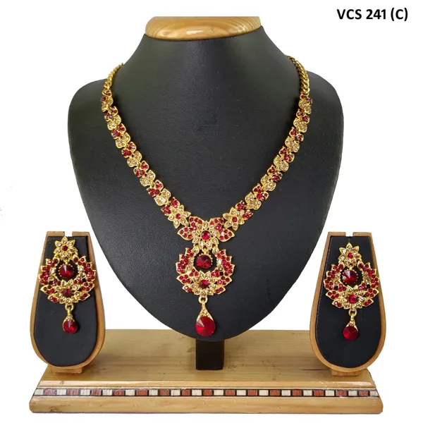 Alloy_Gold_Plated_Jewel_Set_|_Stone_Studded_Necklace_Set_For_Women_|_Dark_Red_and_Gold