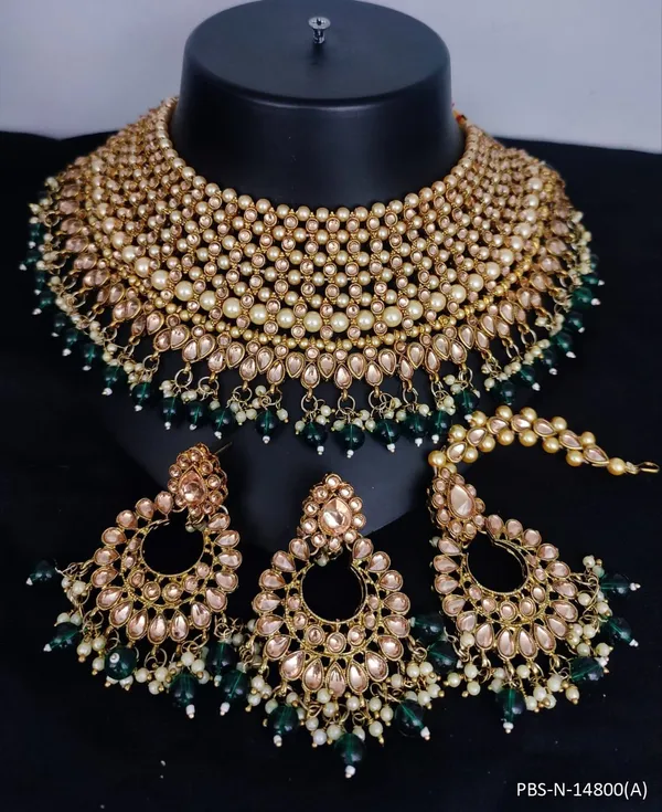 Stone_Studded_Necklace_Set_For_Women_|_Designer_Jewelry_Set_with_Earring_|_Green
