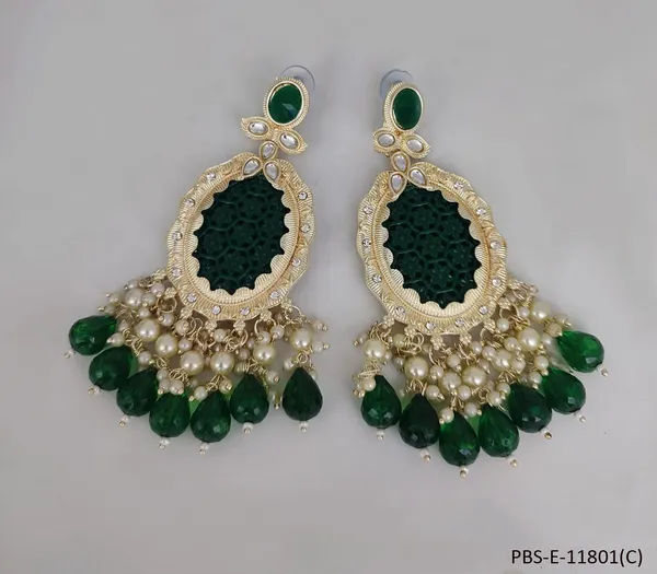 Gold_Plated_Kundan_and_Beads_Dangler_Earrings_for_Women__|_Dark_Green