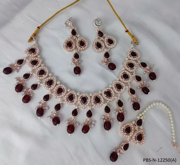 Stone_Studded_Necklace_Set_For_Women_|_Designer_Jewelry_Set_with_Earring_|_Maroon