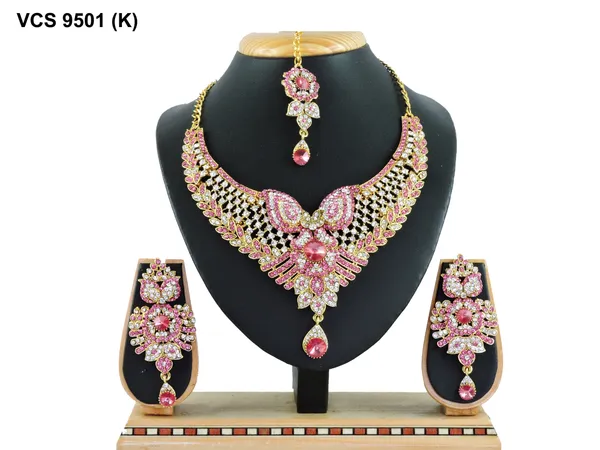 Stone_Studded_Necklace_Set_For_Women_|_Designer_Jewelry_Set_with_Earring_|_Pink_and_White