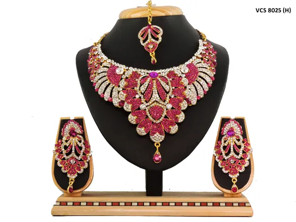 Stone_Studded_Necklace_Set_For_Women_|_Designer_Jewelry_Set_with_Earring_|_Pink_and_White