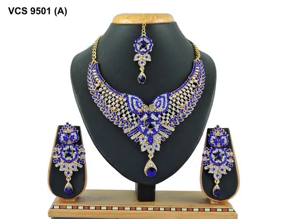 Stone_Studded_Necklace_Set_For_Women_|_Designer_Jewelry_Set_with_Earring_|_Blue_and_White