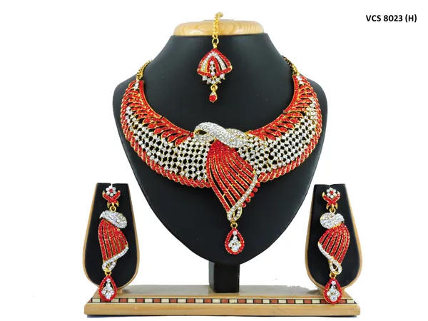 Stone_Studded_Necklace_Set_For_Women_|_Designer_Jewelry_Set_with_Earring_|_Red_and_White