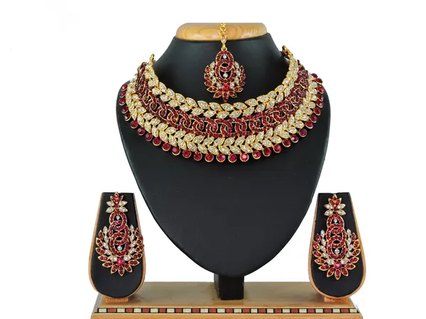 Stone_Studded_Necklace_Set_For_Women_|_Designer_Jewelry_Set_with_Earring_|_Ruby_Red_and_White