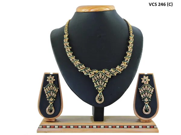 Stone_Studded_Necklace_Set_For_Women_|_Designer_Jewelry_Set_with_Earring_|_Green_and_White