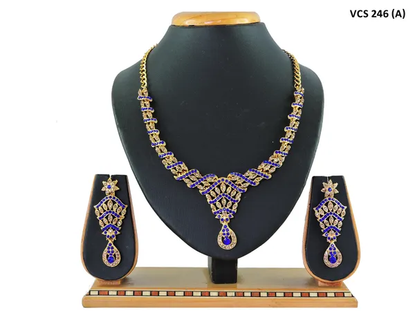 Stone_Studded_Necklace_Set_For_Women_|_Designer_Jewelry_Set_with_Earring_|_Blue_and_White