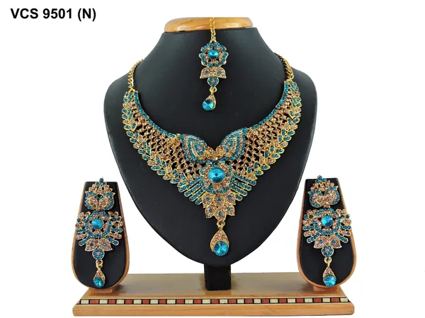 Stone_Studded_Necklace_Set_For_Women_|_Designer_Jewelry_Set_with_Earring_|_Blue_and_White